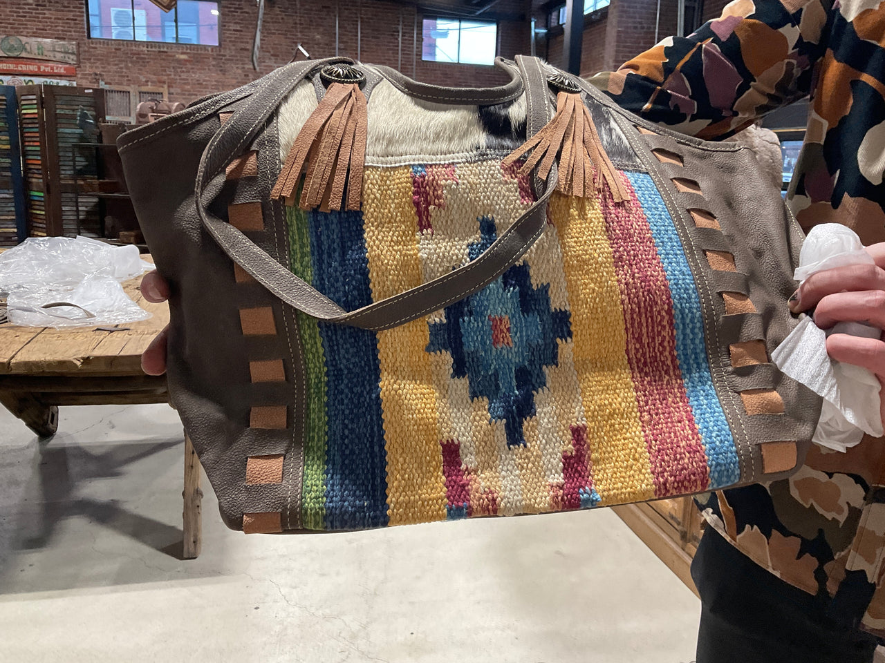 Cowhide Woven Jaipur Bag
