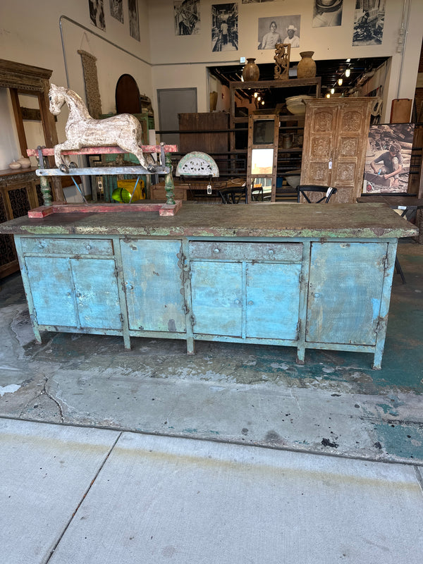 Metal & Teak Factory Table