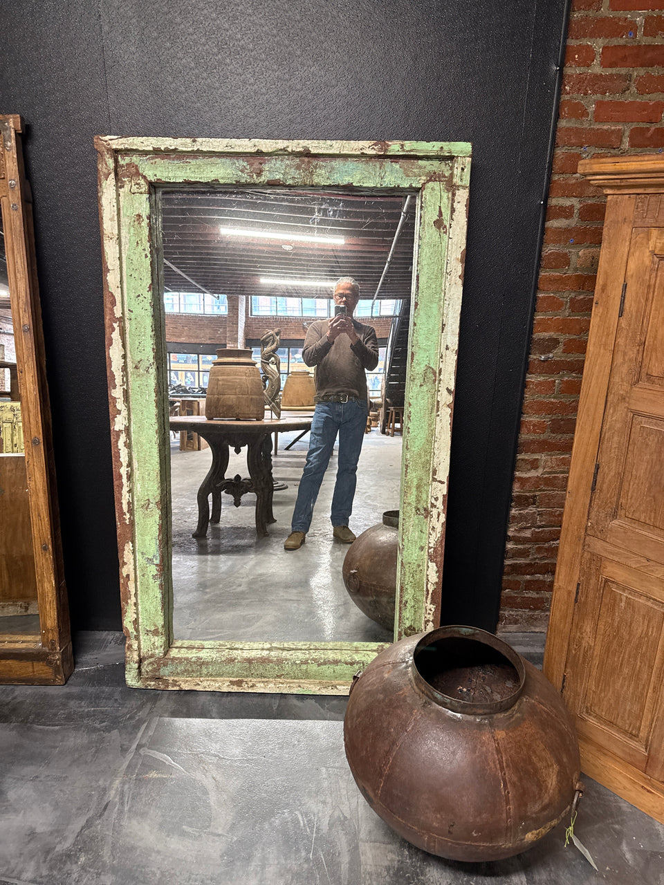 Distressed Green Mirror
