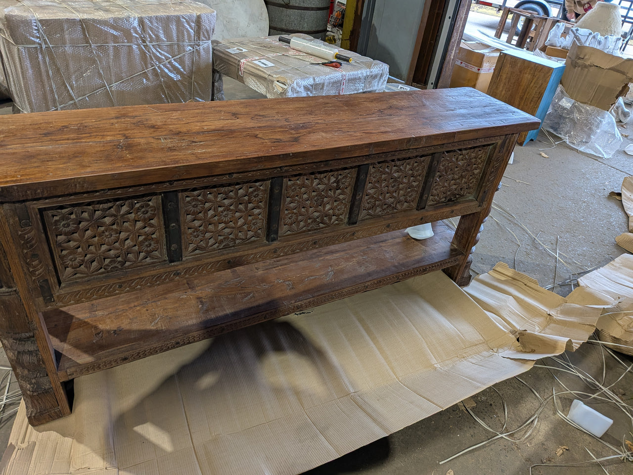 Carved teak console