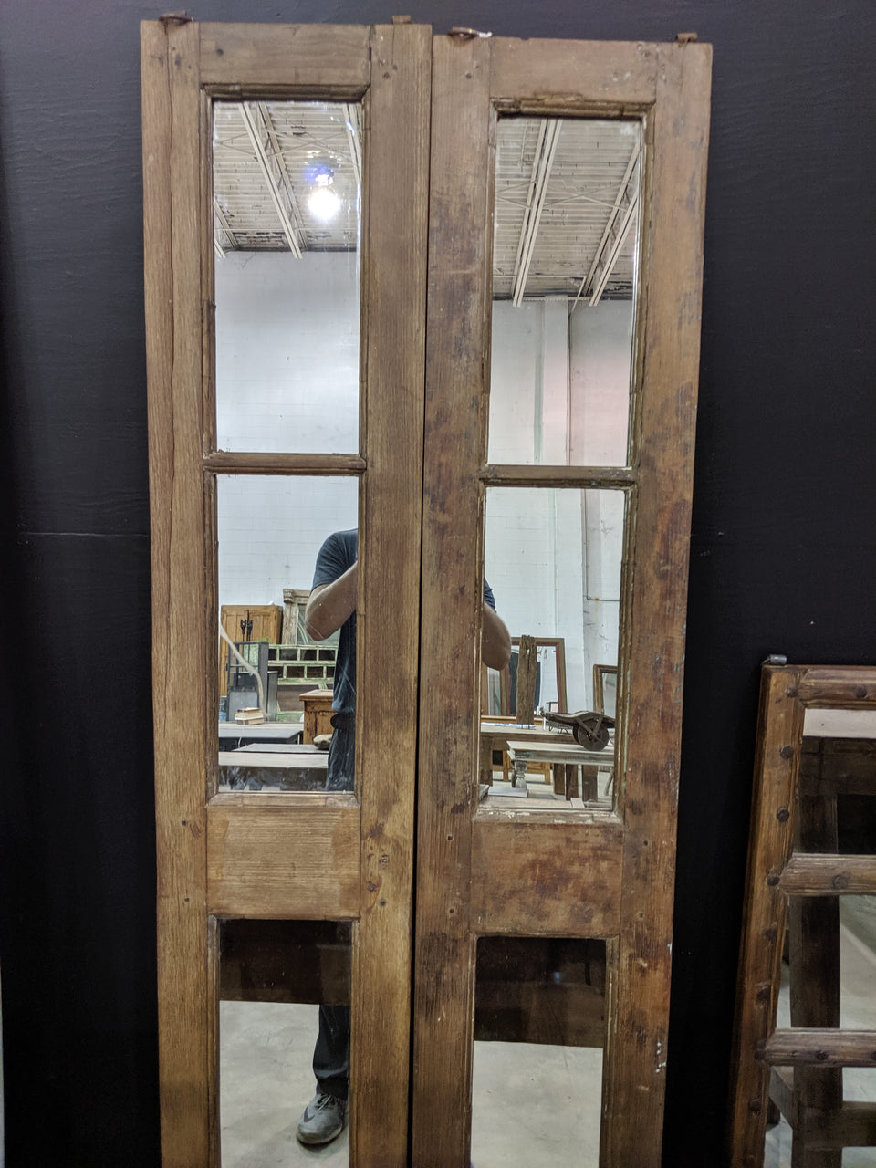 Vintage Panel Door w/ Mirror - Teak (pair)