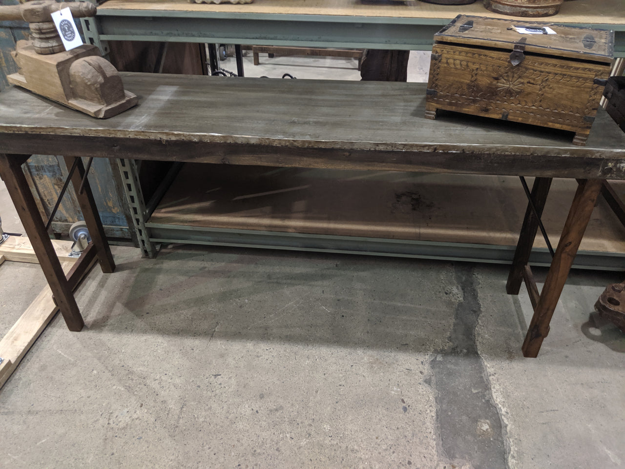 Vintage Industrial Metal Work Table, Gray Steel Workbench, Rustic