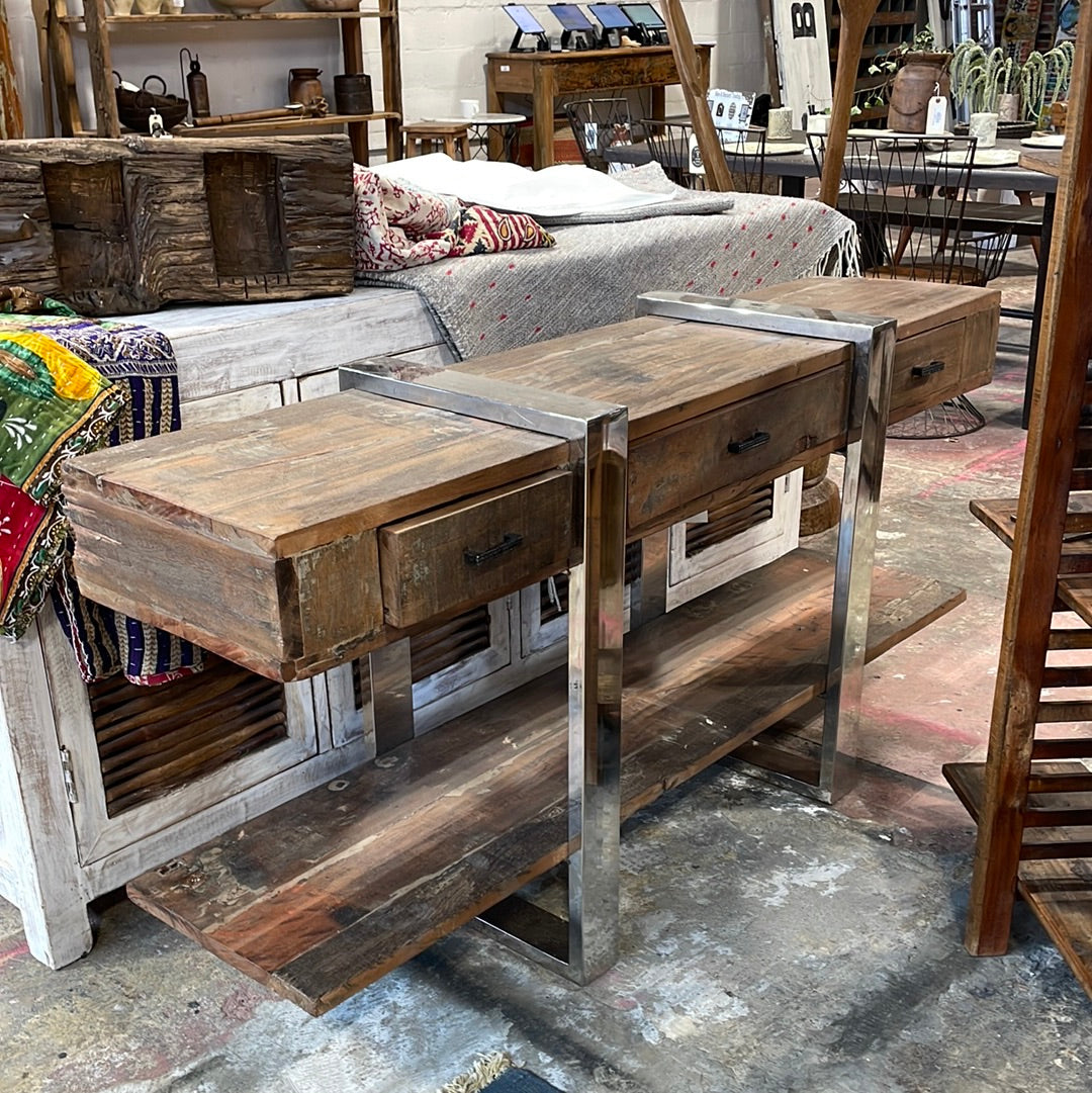 Sleeper Wood Console Stainless Legs