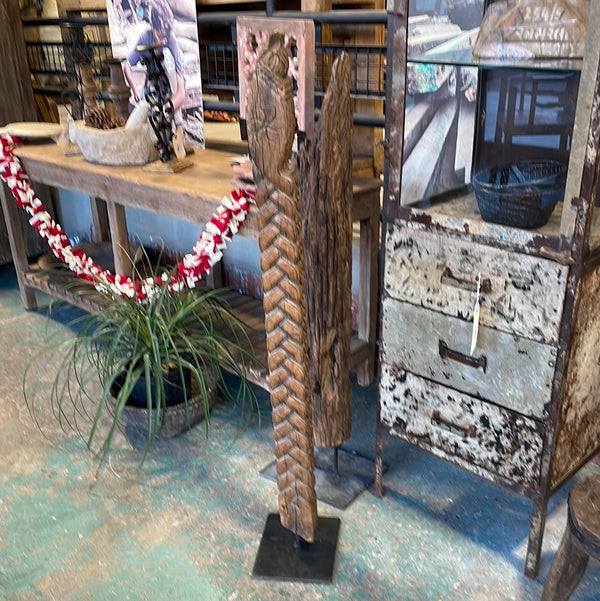 Vintage Teak Carved Panel on Stand